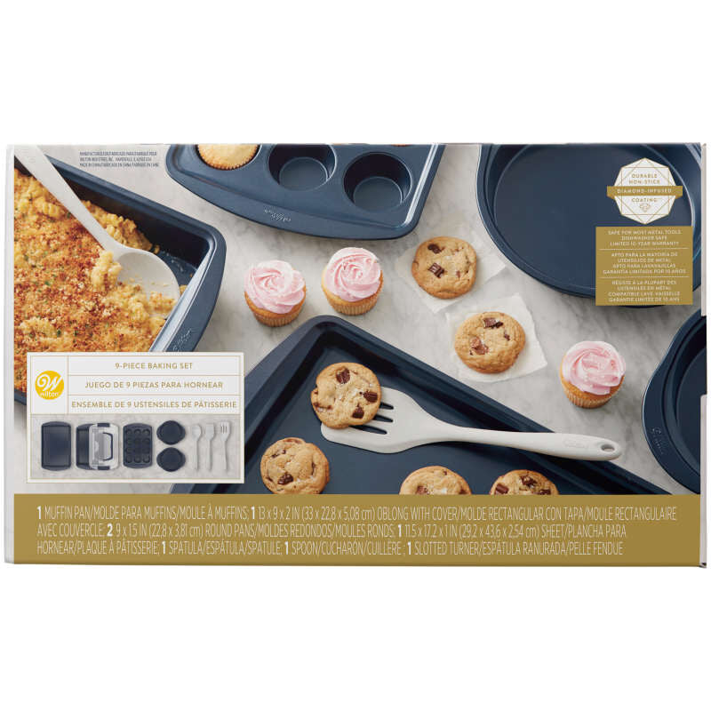 Diamond-Infused Non-Stick Navy Blue Baking Set, 9-Piece