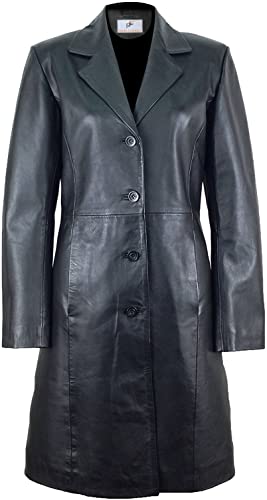 Black Long Body Genuine Lambskin Leather Coat for Women