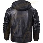 Black Lambskin Leather Jacket for Mens with Detatchable Hoodie