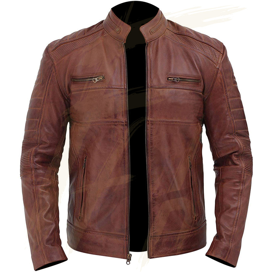 Brown Lambskin Leather Jacket Men – Distressed Leather Jacket Men in Brown