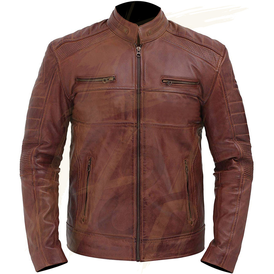 Brown Lambskin Leather Jacket Men – Distressed Leather Jacket Men in Brown