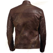 Distressed Look Dark Brown Classic Diamond Leather Jacket for Men