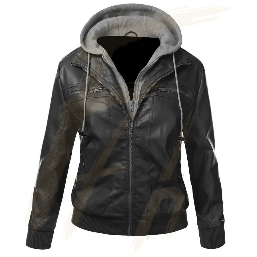 Fantastic Dual Look Lambskin Leather Jacket for women with Detachable Hood