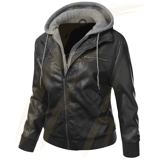 Fantastic Dual Look Lambskin Leather Jacket for women with Detachable Hood