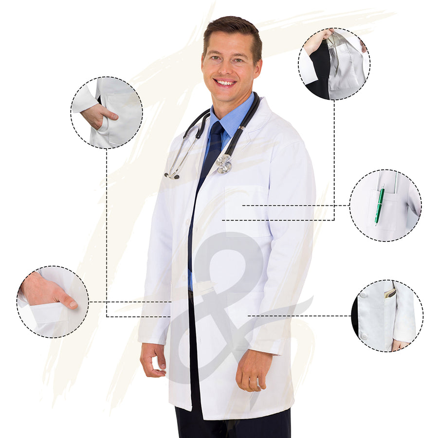 Lab Coat Men - Doctor Coat with 3 Pockets