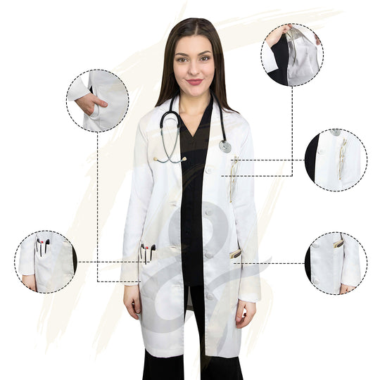 Elevar Deals Professional Lab Coat Women - Doctor Coat with 3 Pockets - Women Lab Coat with 34 Inch Length