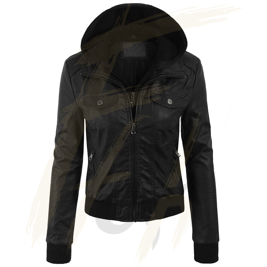 Lambskin Leather Jacket for women with Detachable Hoodie