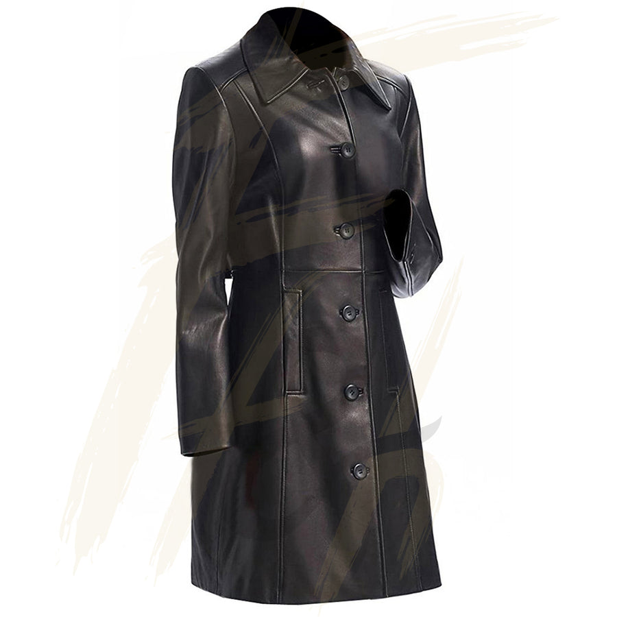 Long body Leather Coat for Women – Lambskin Black Full body Trench Coat - Full Coat