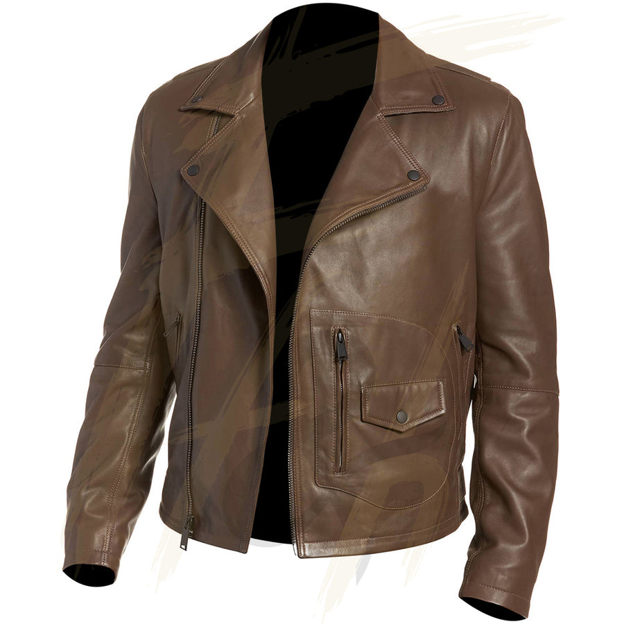 Mens Genuine Leather Biker Jacket Cowhide Brando Rustic