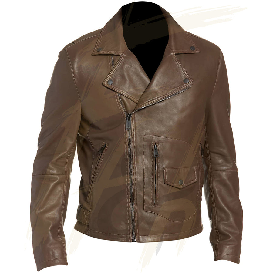 Mens Genuine Leather Biker Jacket Cowhide Brando Rustic