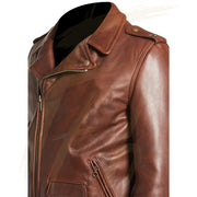 Notch Collar Distressed Leather Jacket for Men