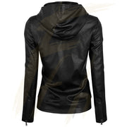 Notch Collar Quilted Lambskin Leather Jacket for women with Detachable Hoodie