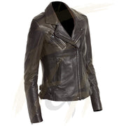 Notch Collar Quilted Leather Jacket for Women