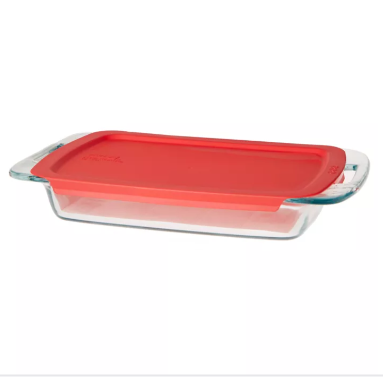 Pyrex® Easy Grab™ 3 qt. Oblong Glass Baking Dish with Red Plastic Cover