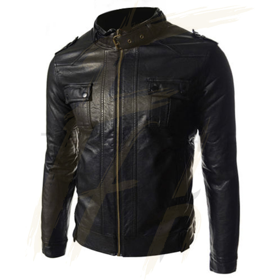 Style Symbol Elegant Slim Fit Quilted Black Faux Leather Jacket for Men