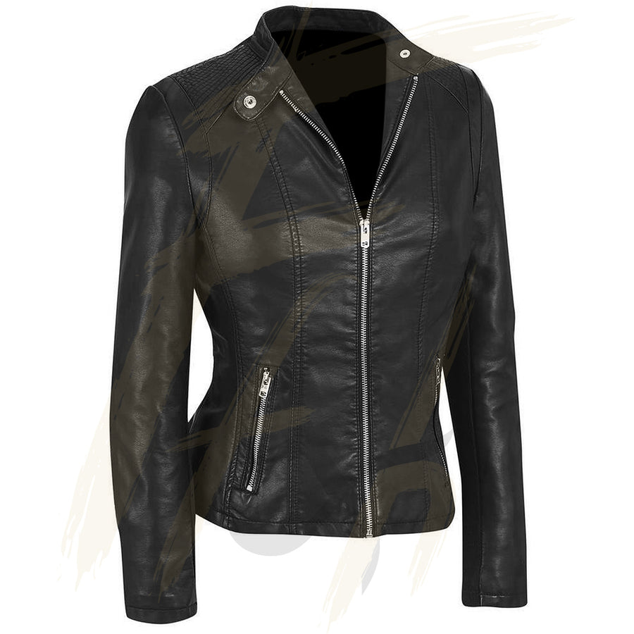 Stylish Biker's Black Lambskin Leather Jacket for Women