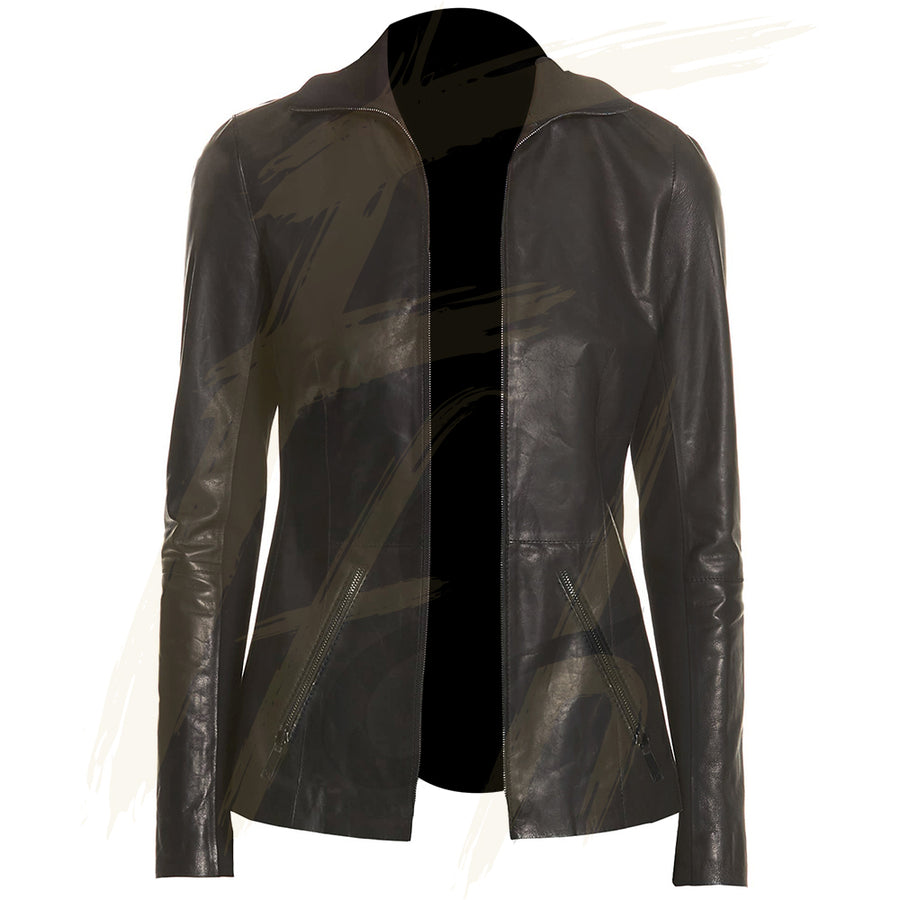 Women's Lambskin Leather Short Peacoat Jacket